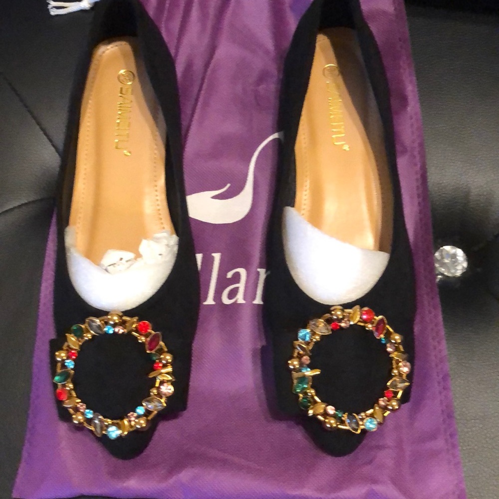Jeweled black flats size 38